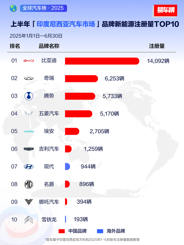 上半年比亞迪領跑全球多個新能源車市