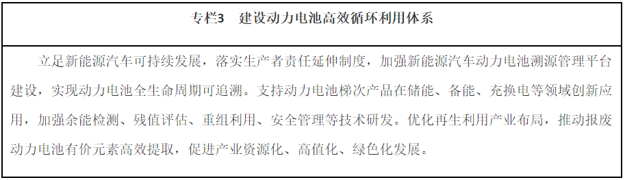 專欄3 建設動力電池高效循環利用體系 專欄3 建設動力電池高效循環利用體系