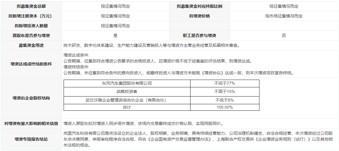 嵐圖汽車增資項(xiàng)目