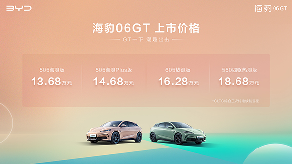 年輕人第一臺GT正式解鎖 比亞迪海豹06GT上市13.68萬元起